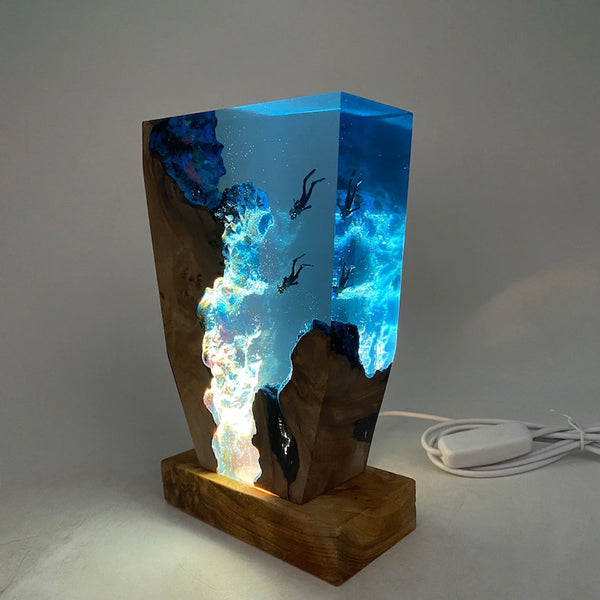 Epoxy and Wood Couple Diver Lamp