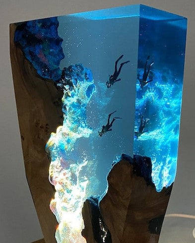 Epoxy and Wood Couple Diver Lamp