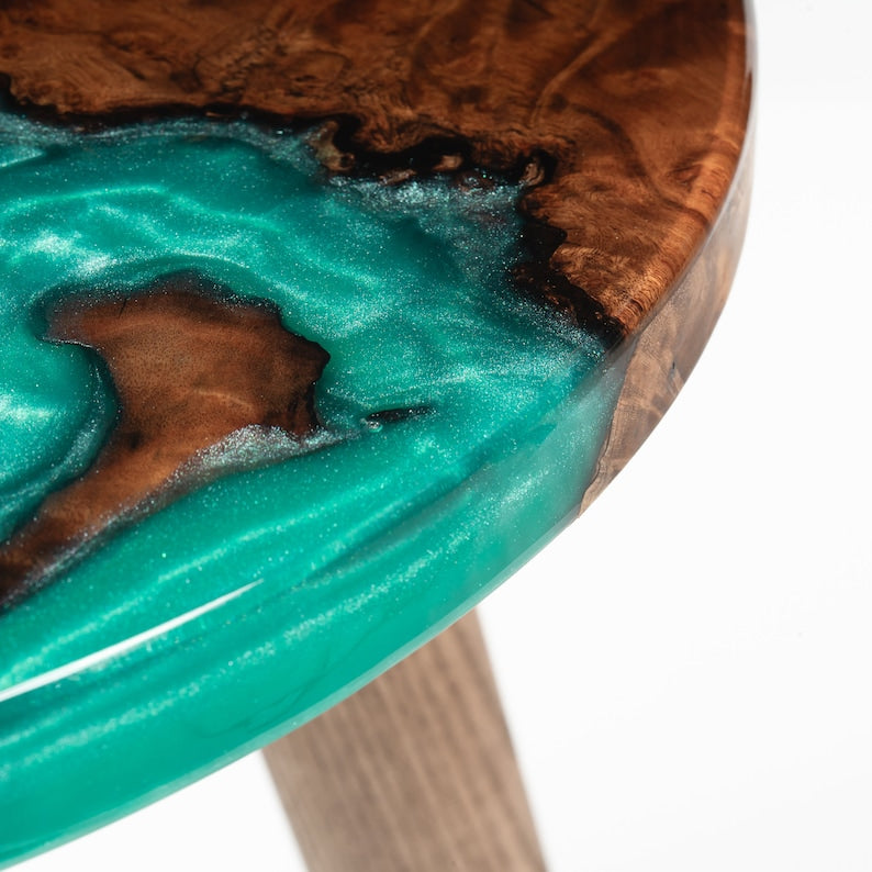 Modern Style Epoxy And Wood Side Table