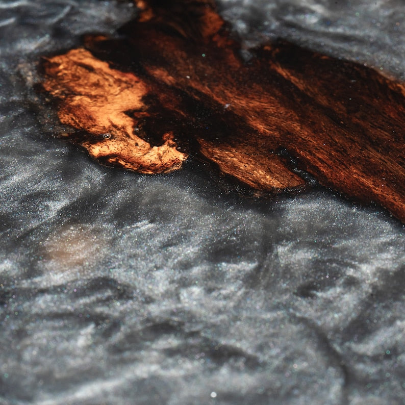 Gray Pigmented Epoxy And Wood Coffee Table