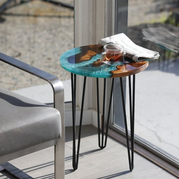 Modern Style Epoxy And Wood Side Table