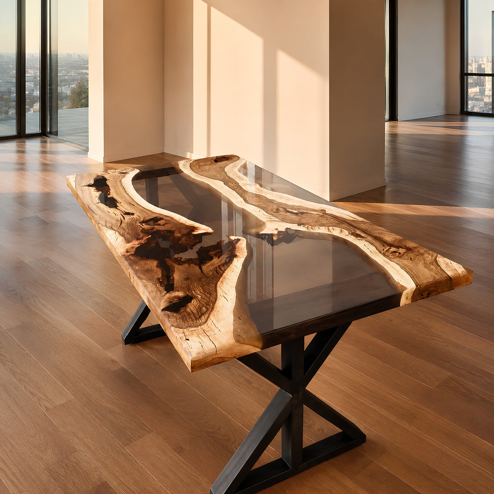 Hackberry Tree Glossy Black Epoxy Table