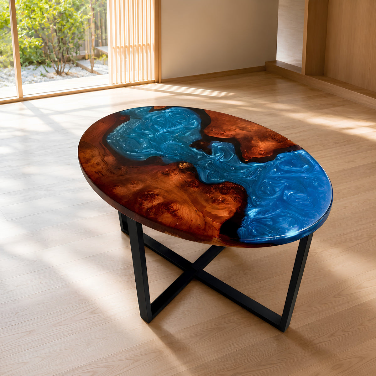 Custom Made Ocean Epoxy Resin Oval Table