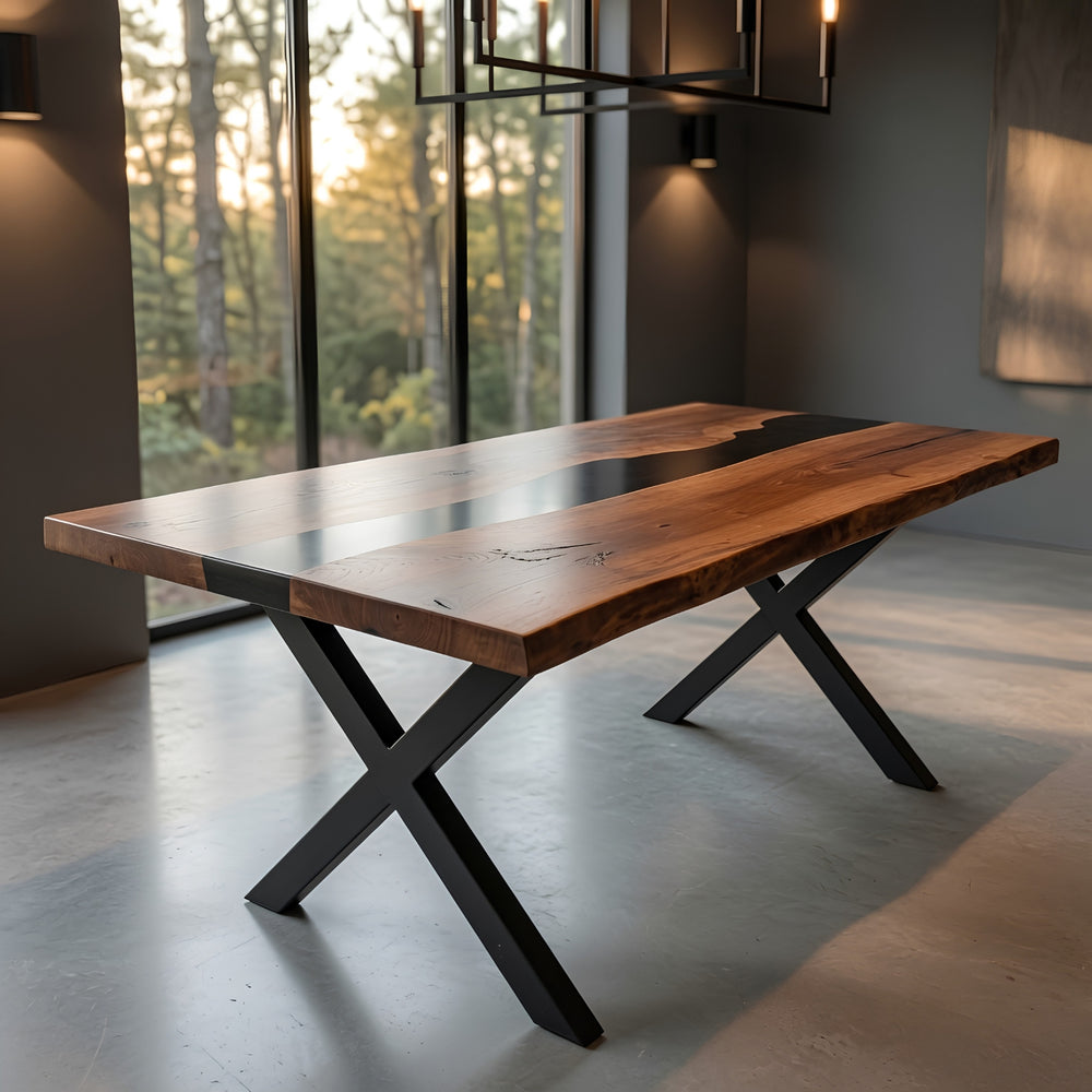 Rustic Design Walnut Black Epoxy Table