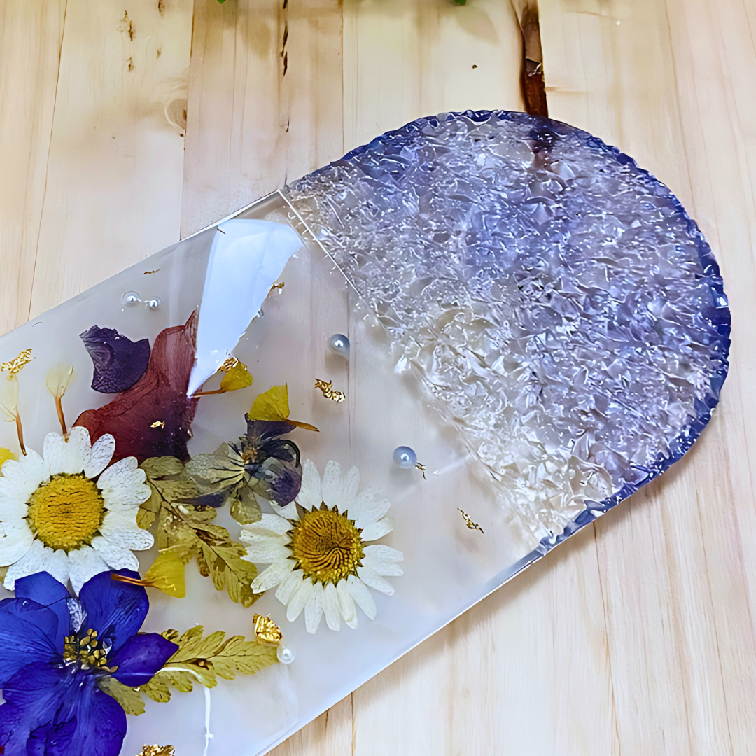 Natural Flower Blue Epoxy Tray