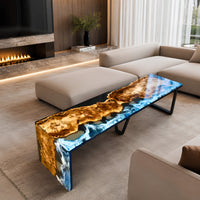 Resin Waterfall Long Table with Matel legs thumbnail