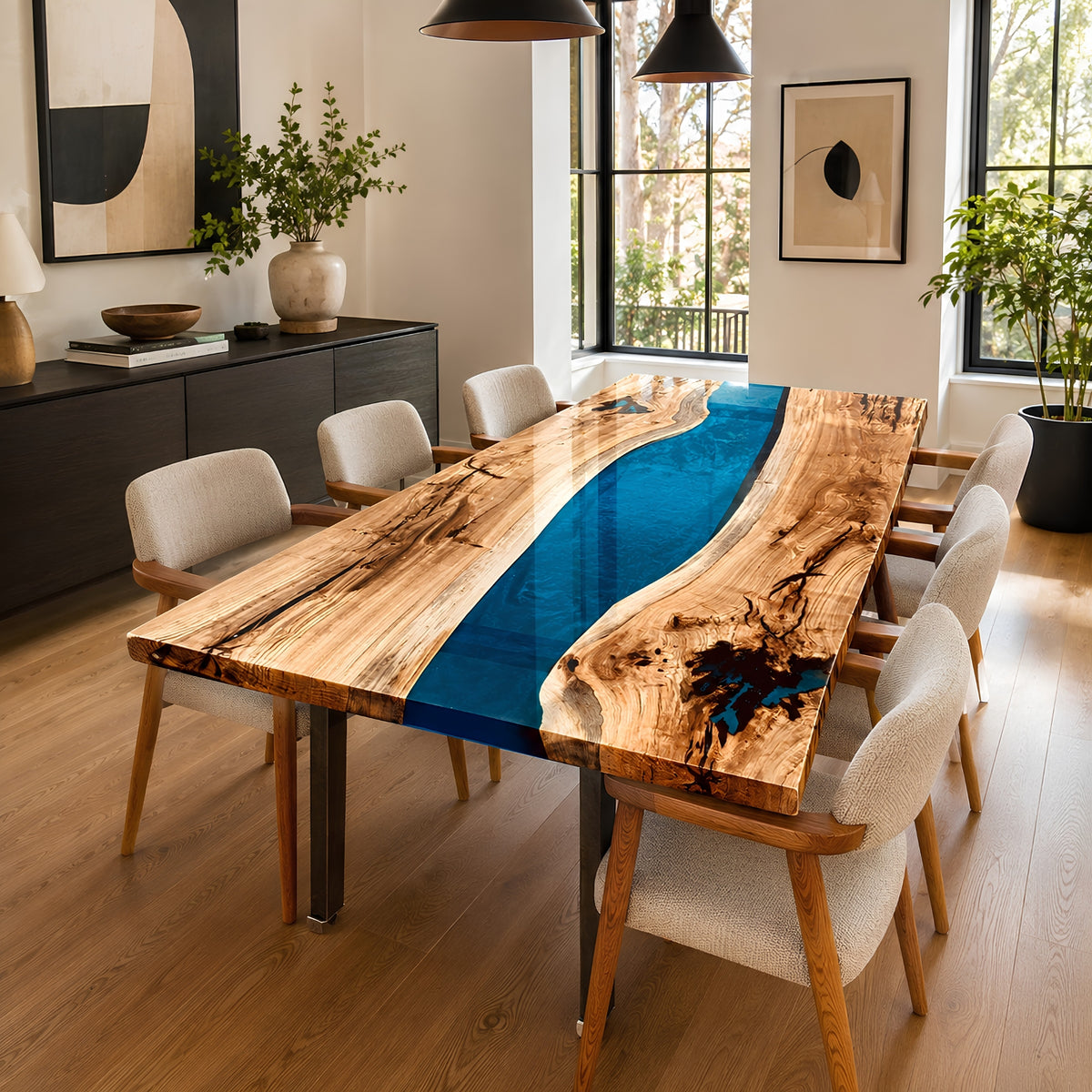 Walnut Blue Transparent Epoxy Table